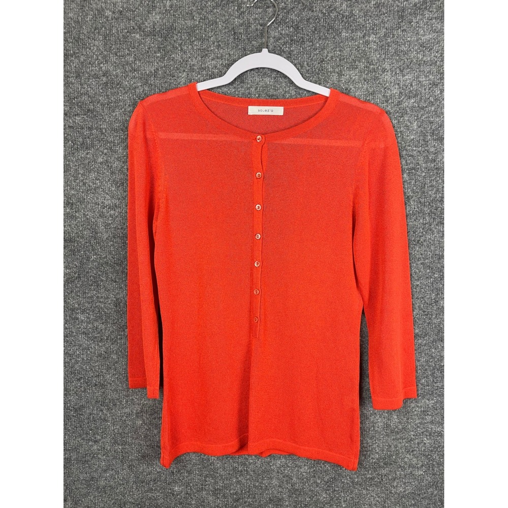 Solezia Cardigan Sweater Women's 88-160 Orange  3/4 Sleeve Button Front‎